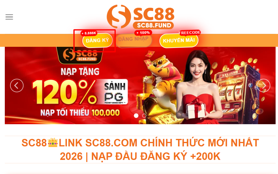 Nút đăng ký ở giao diện điện thoại